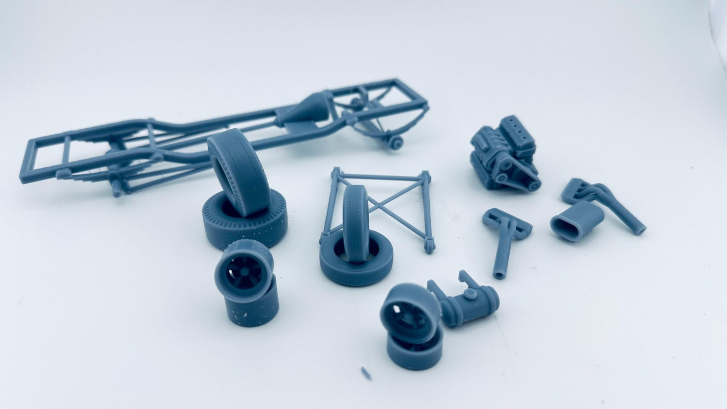 Easy build 1/25 scale, gasser frame and motor and wheels and tires